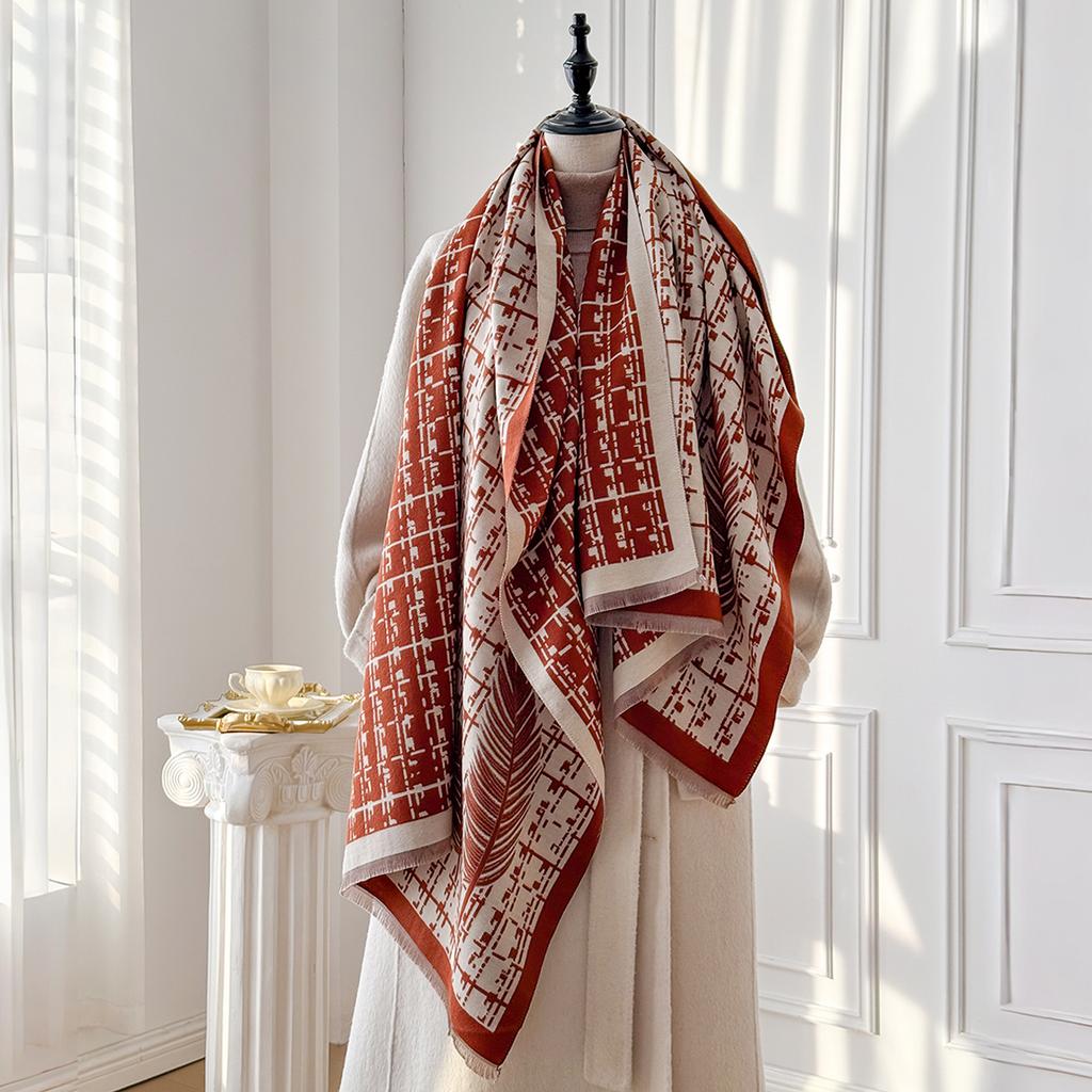 Fashion Women'S Winter Faux Cashmere Scarf Vintage Print Tasseled Design Warm Shawl Trendy Wrap Perfect For Cold Winter Days