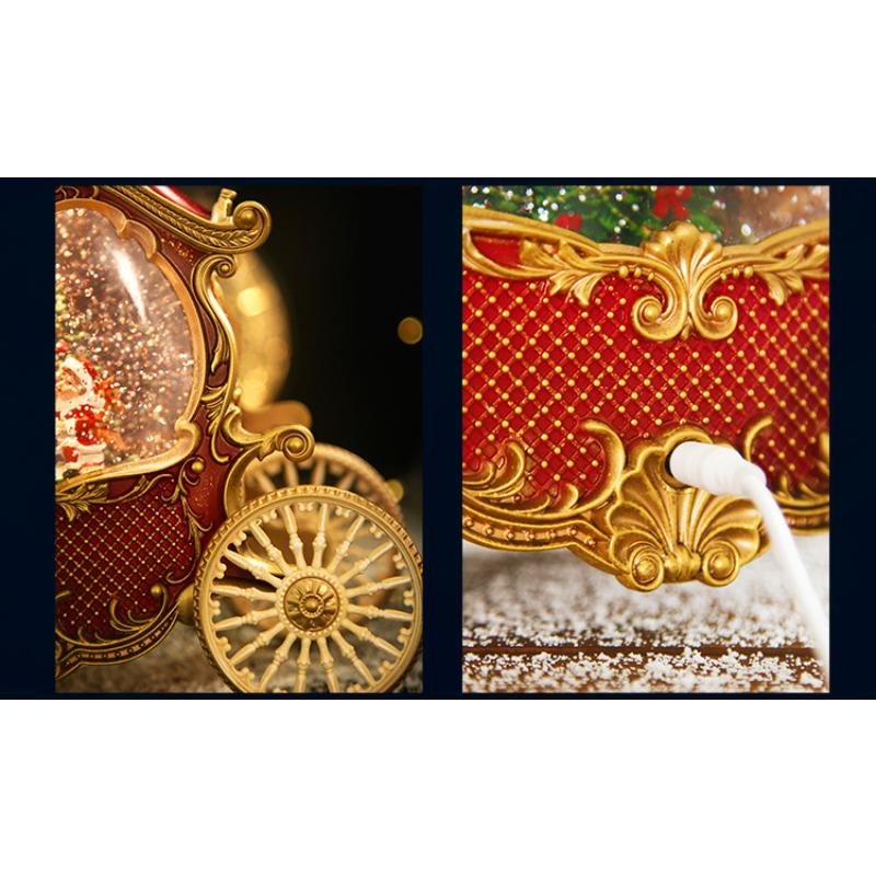 Santa Claus Sleigh Music Box, Resin Crystal Ball Snow Globe, Vintage Christmas Wind-up Musical Ornament, Xmas Holiday Gift For Kids