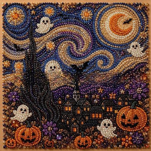 Halloween DIY Malowanie Diamentami Samoprzylepny Kreskówkowy Dynia Malowanie Perłami Styl Ins Dekoracja Sypialni Obraz