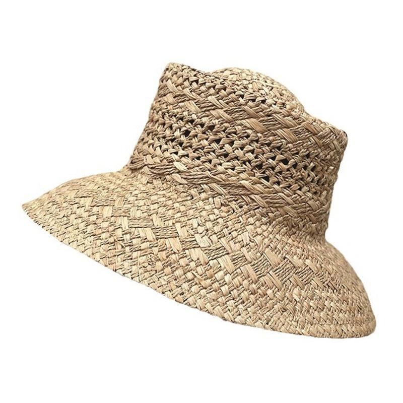 French Hollow Eaves Lafite Straw Hat Women'S Inner Buckle Type Summer Vacation Show Face Small Sun Hat Versatile