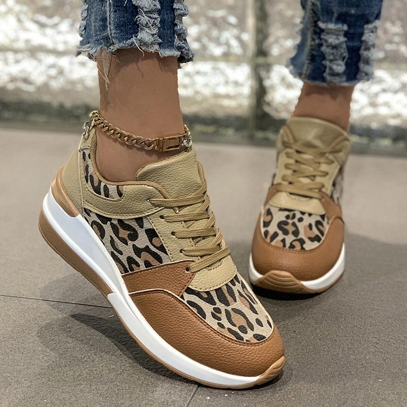 Fashion Leopard Print Wedge Sports Shoes for Women 2024 Fashion Platform Sneakers Woman Plus Size 43 Lightweight Ladies Walking Shoes