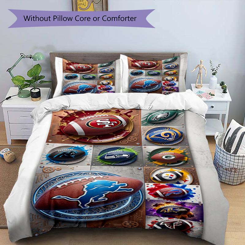 Conjunto de capa de edredom 3 peças (1*Capa de edredom + 2*Fronha, sem núcleo), Conjunto de Roupa de Cama com Estampa da NFL, Decoração de Quarto, Para Todas as Estações, Presente de Aniversário