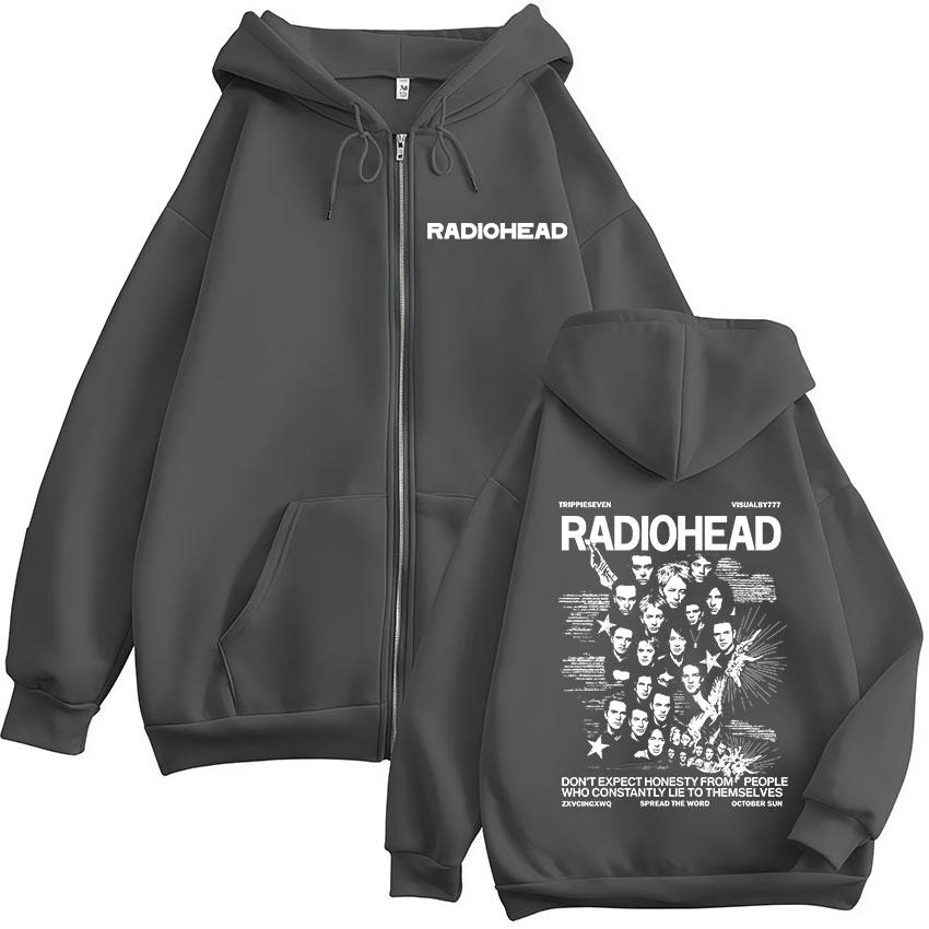 Radiohead Rockové Album Mikina na Zip Pánská Punková Streetová Móda Oversized Bunda na Zip Mikina Muž