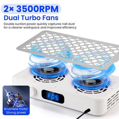 2500/2800/3000/3300/3500rpm Speed Adjustable Brushless Nail Dust Extractor Powerful Twin Turbo Vacuum Nail Dust Collector
