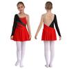 Figure Skating Dress Kids Girls Tutu Ballet Dress Shiny Rhinestone Gymnastics Leotard Long Sleeve Mesh Ice Skating Dress