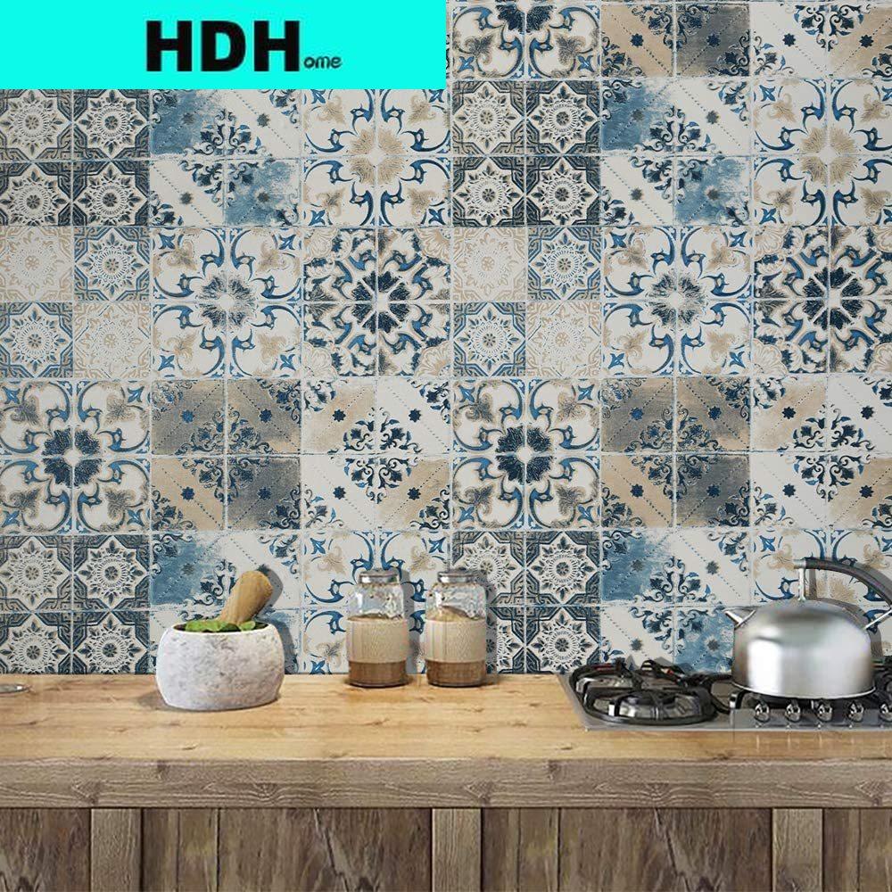 10M Blue Tile Wallpaper Peel and Stick Wallpaper Vintage Contact Paper Removable Self Adhesive Wallpaper Waterproof Embossed
