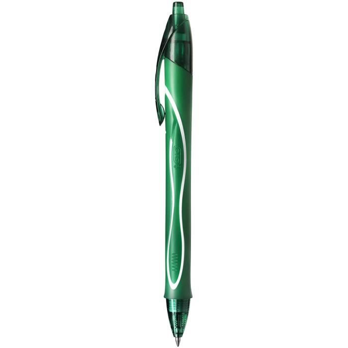 Stylo-gel rétractable - BIC - Gel-ocity Quick Dry - Pointe moyenne 0,7 mm - Vert - Boîte de 12