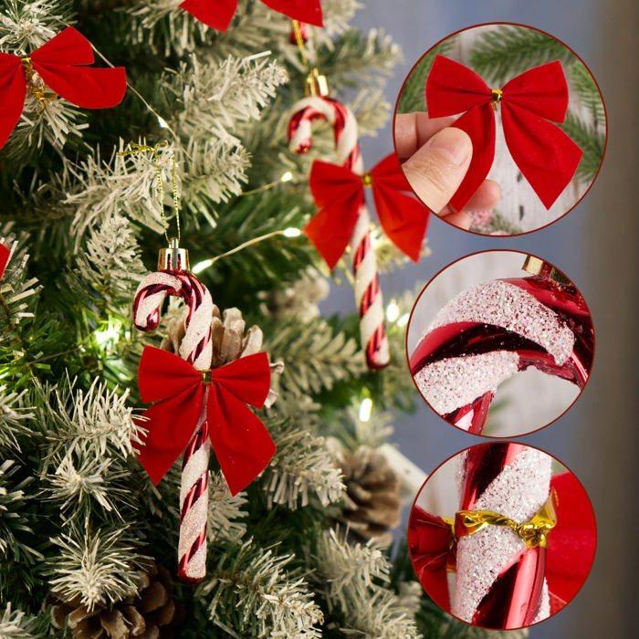 Colofalla - WET00594 - 6PCS Cannes De Bonbons Avec 12PCS Noeuds De Ruban Rouge Decorations Ornements De Sapin De Noel Cadeau