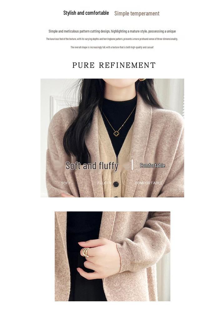 Women's Solid Color Wool Knit Cardigan - Buttonless, Long Sleeve, Casual Fit