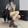 Square Toe Women Snow Ankle Boots Mid Heels Pumps Designer Chunky Leather Chelsea Boots Winter Fad 2025 Trend Goth Mujer Zapatos