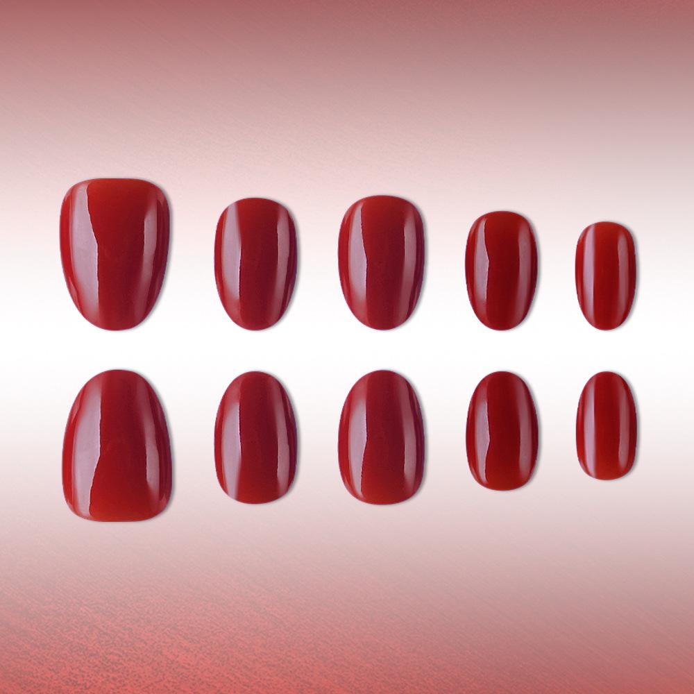 Deep Red Glossy Oval False Nails - 32 Pcs, High-Quality, Removable