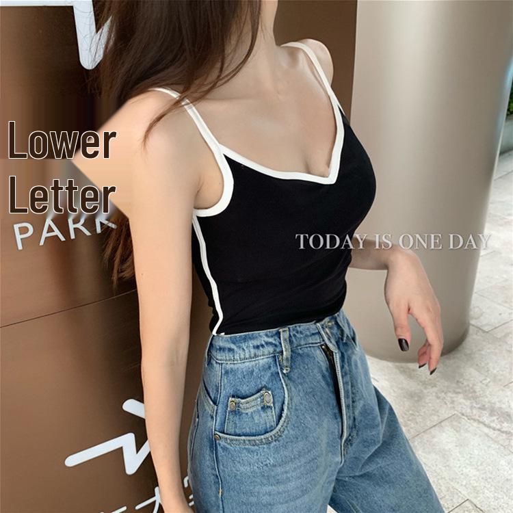 2026 Spring-Summer Women's V-Neck Cotton Camisole with Built-in Bra, Slim Fit Inner/Outer Wear