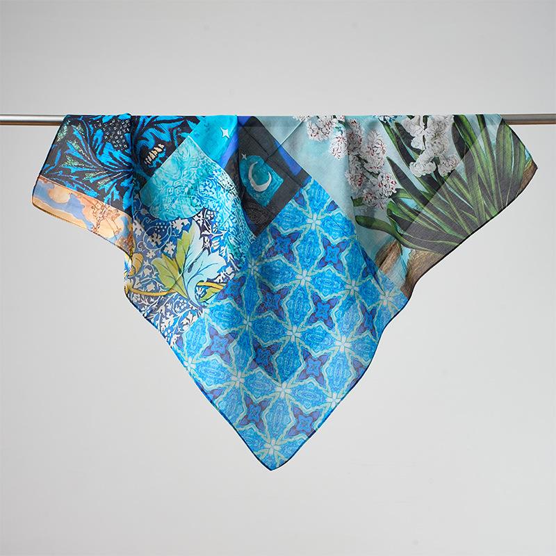 New high-end women's decorative scarf silk cotton small square scarf fashionable small floral versatile silk scarf