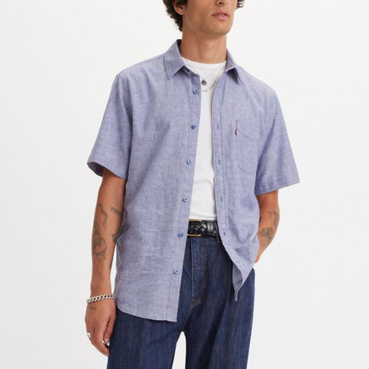 Levis Solid Color Comfortable Casual Short Sleeve Shirt Men shirts Blue 86624-0048