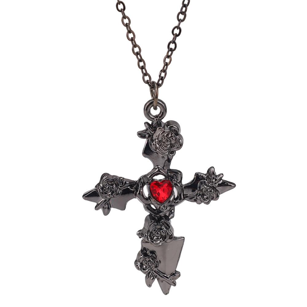 Trendy Gothic Girl Butterfly Heart Necklace with Zircon Pendant