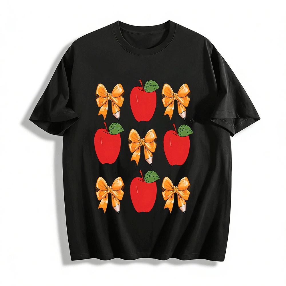 

Cute Apple Pencil Bow Print Casual Top Pure cotton T-shirt XXS