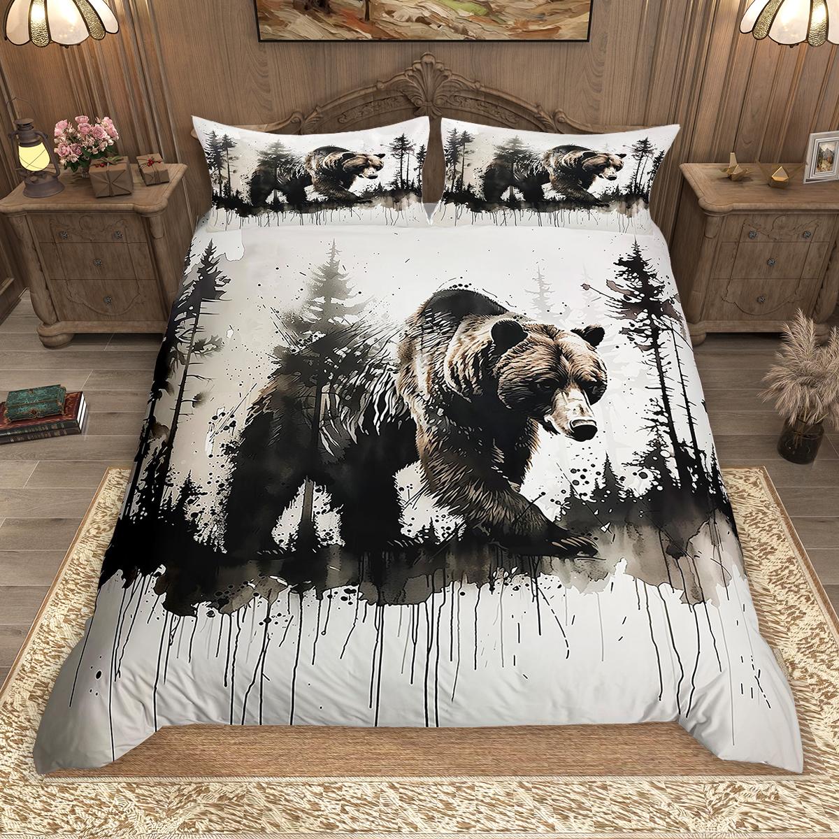 

Homewish Safari Deer Bear Duvet Cover Set 2pcs/3pcs, Woodland Jungle Animal Wildlife Bedding Set, Rustic Farmhouse Bed Set DE XS 100x135cm 2pcs&set