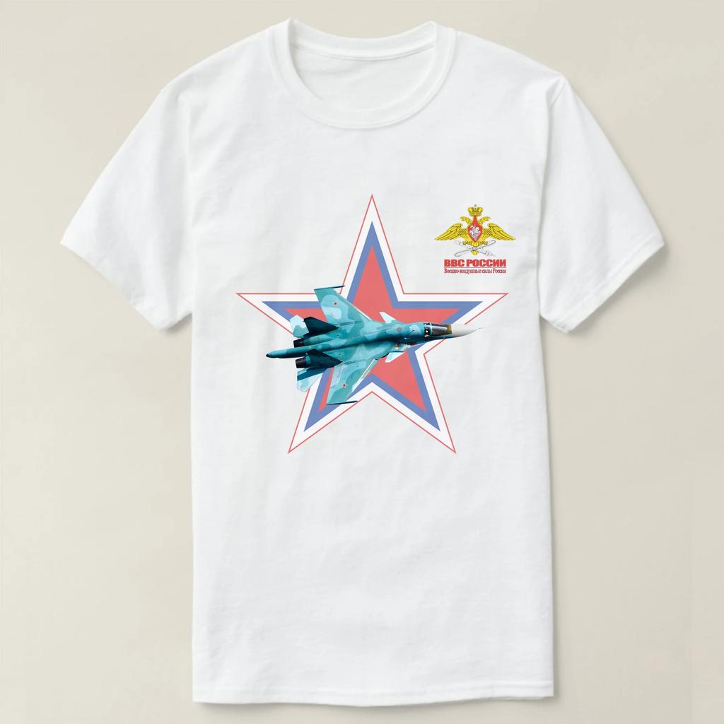Russian Air Force Emblem Su-34 "Fullback" Fighter Bomber T-Shirt 100% Cotton O-Neck Short Sleeve Summer Casual Mens T-shirt