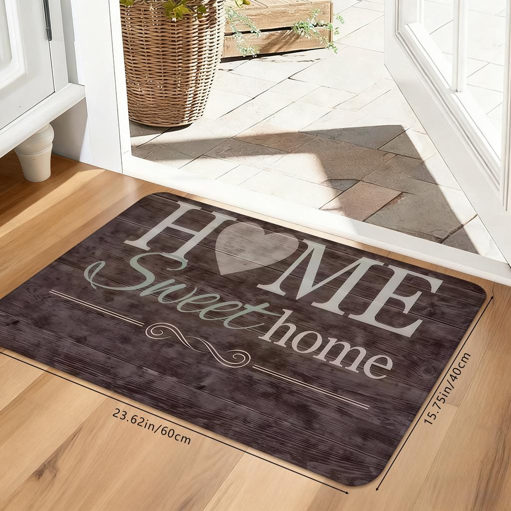 American Country Wood Grain Home Sweet Home Non-Slip Floor Mat Absorbent Decorative Area Rug for Entrance Bathroom Kitchen