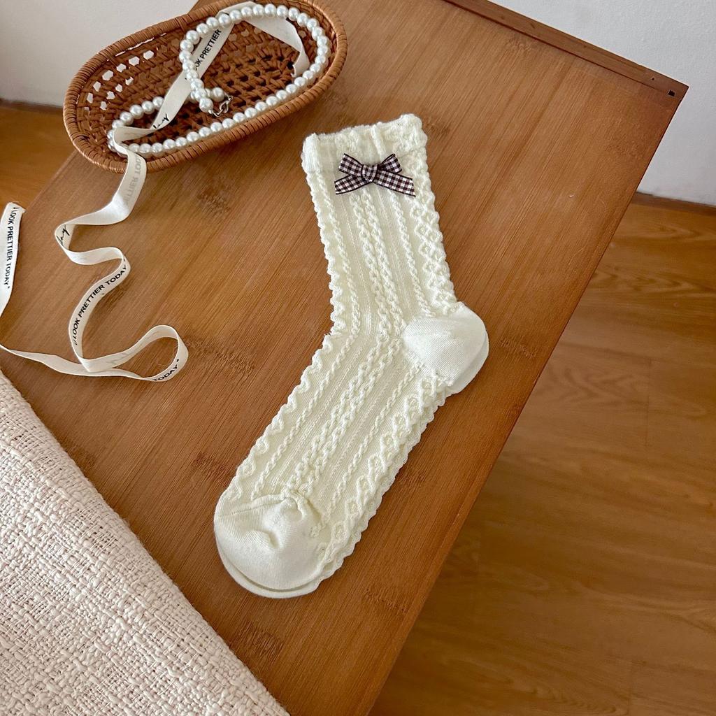 Women's New Autumn and Winter Bow in The Tube Pile Socks