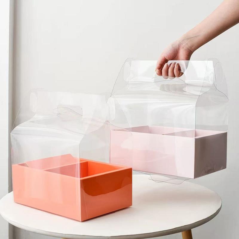 Pet Clear Cake Bag Gift Box With Handle Flower Storage Boxes Party Favor Decorative Engagement Proposal Celebration Ceremony