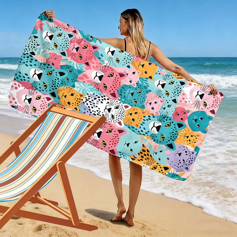 Vivid Wild Feline Harmony Print Beach Towel, Quick Drying, Suitable for Travel, Outdoor Sports, Jogging, the Beach and Swimming, Gift