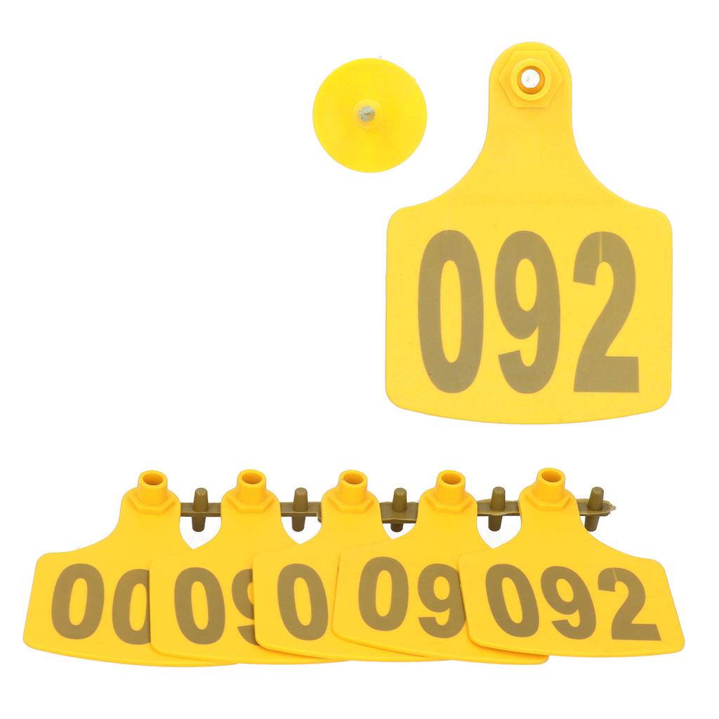 100PCS Cow Cattle Ear Tag Signs with Numbers Farm Animal Identification Card SuppliesYellow