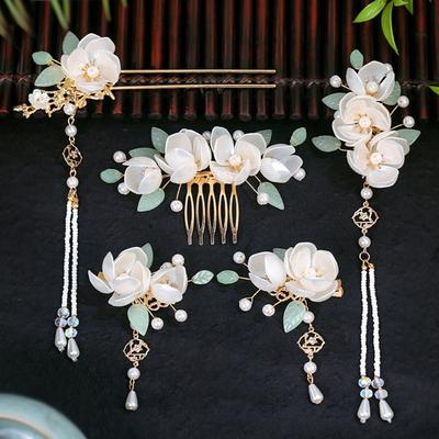Exquisite Ancient Style Chinese Style Hairpin Set Pearl Earrings Hanfu Hair Stick Hair Chopstick Tassel Flower Hair Comb Women