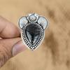 Gift For Her 925 Silver Natural Black Rutile Multi Stone Flower Adjustable Ring