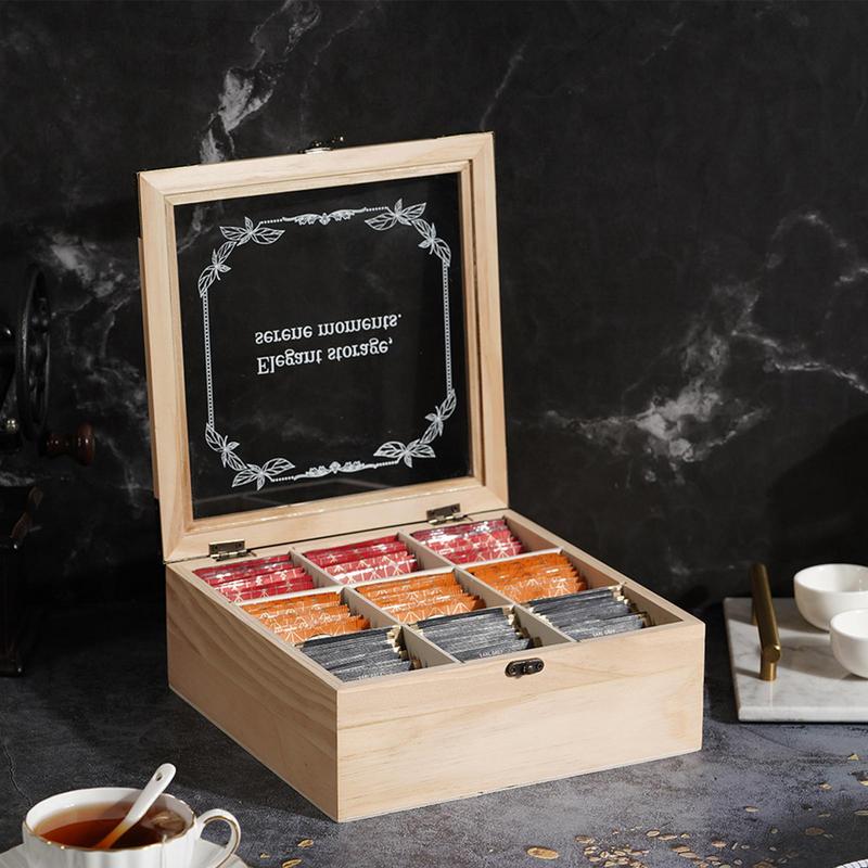 Tea Box Organizer Tea Bag Holder 9 Compartments Decorative Teabag Holder Containers Teabox Station Display For Friends Lovers