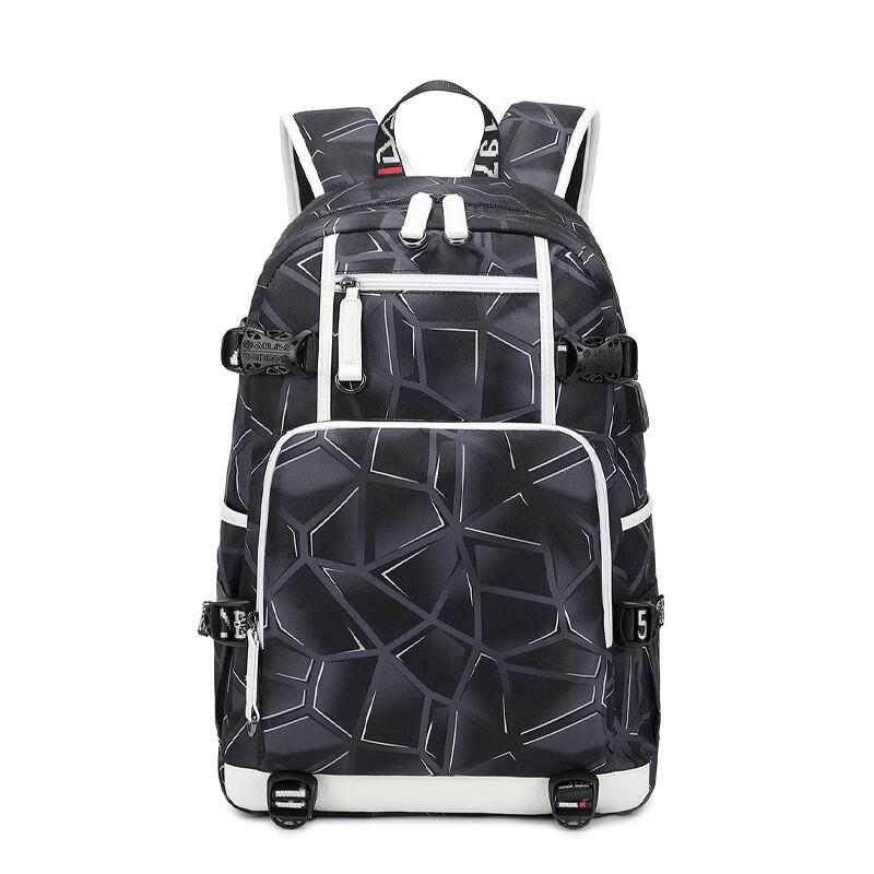 Lishen Geometric Black Student Backpack One Size