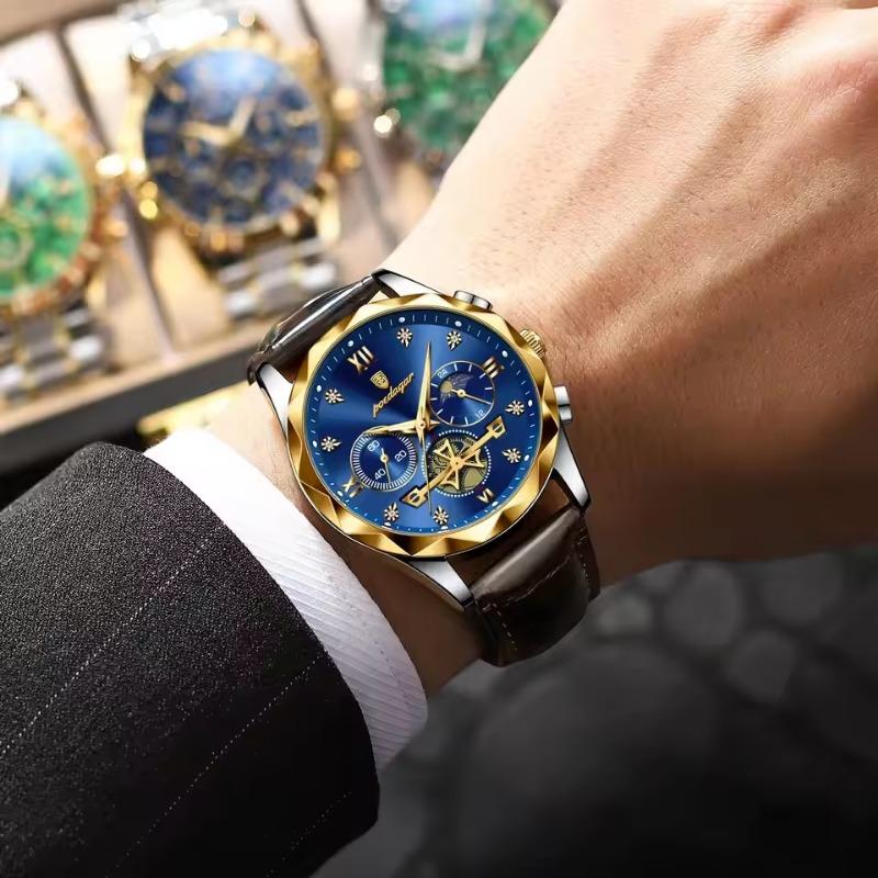 POEDAGAR Luxus-Armbanduhr für Herren Sport Leder Quarz-Uhr Wasserdicht Leuchtend Chronograph Uhren Männliche Uhr Reloj+Box