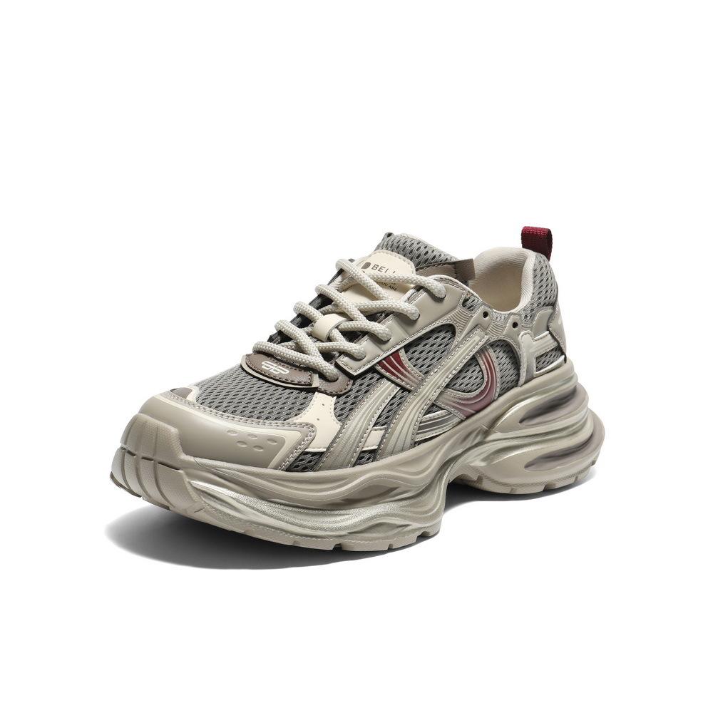 2025 autumn new leather thick-soled ins mesh dad shoes women's lightweight height increase breathable thin leisure sports