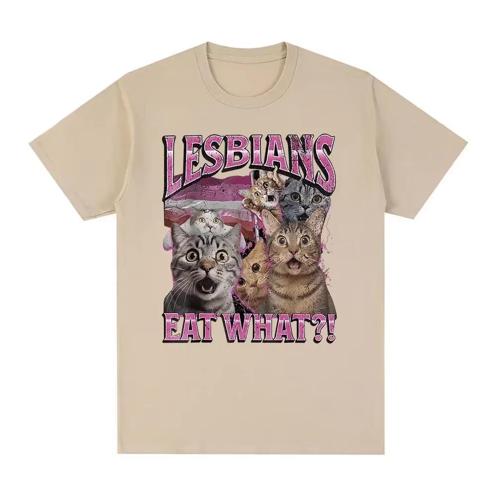esbians Eat What Funny Cat Lovers Meme Humor T Shirt Men's Women Fashion T-shirt Casual  Short Sleeve T-shirts