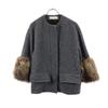 Made In Italy Herringbone No Color Jacket 36 Gray Fur Sleeves Women Used
