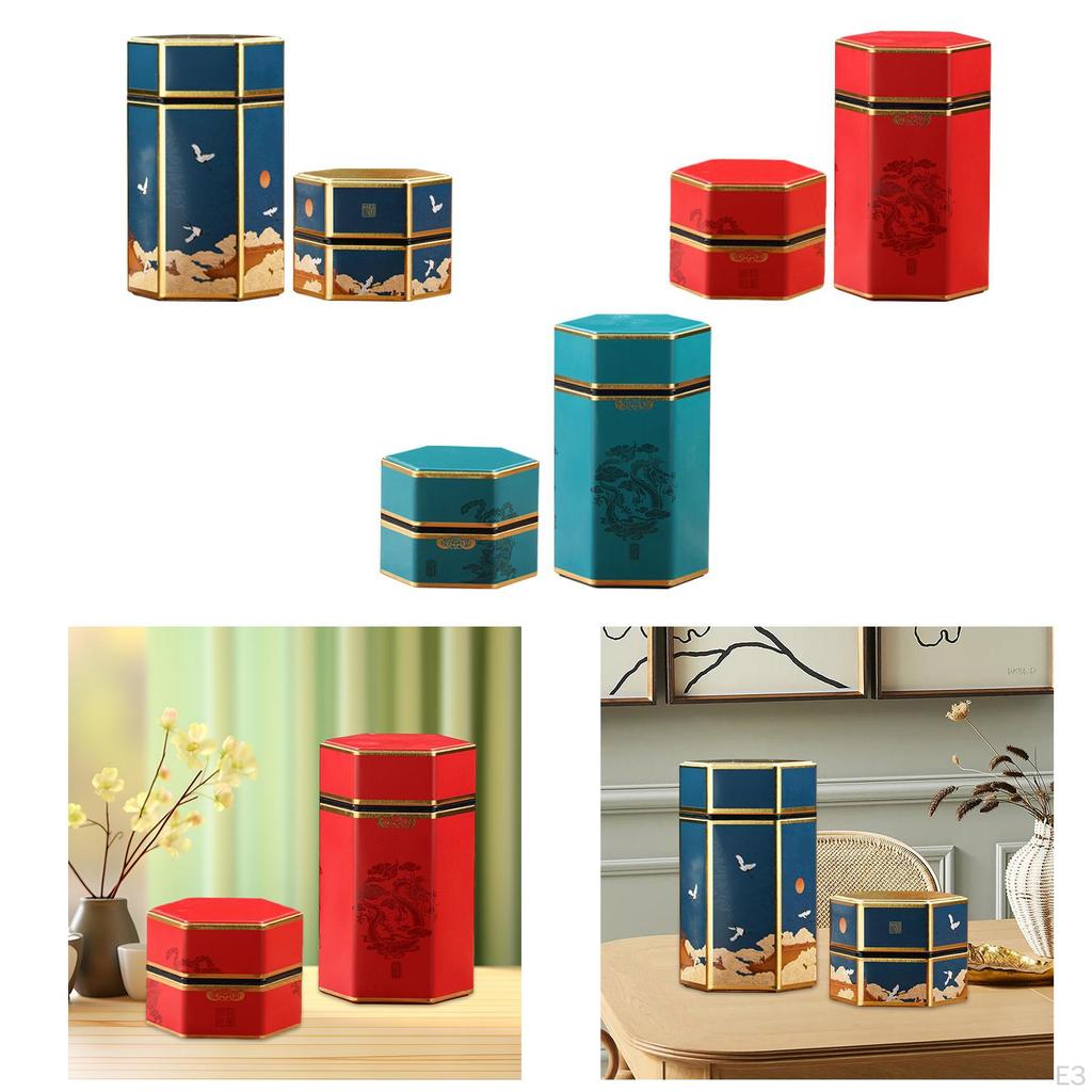 2 Pack Loose Tea Canisters Chinese Styles Food Storage Jars Vintage Iron Kitchen