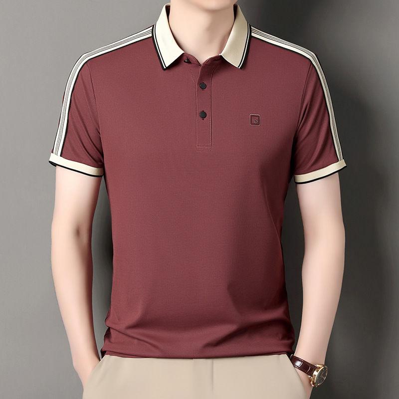 

Мужская дышащая рубашка поло с воротником, футболка с коротким рукавом, повседневный деловой топ для папы среднего возраста M красный