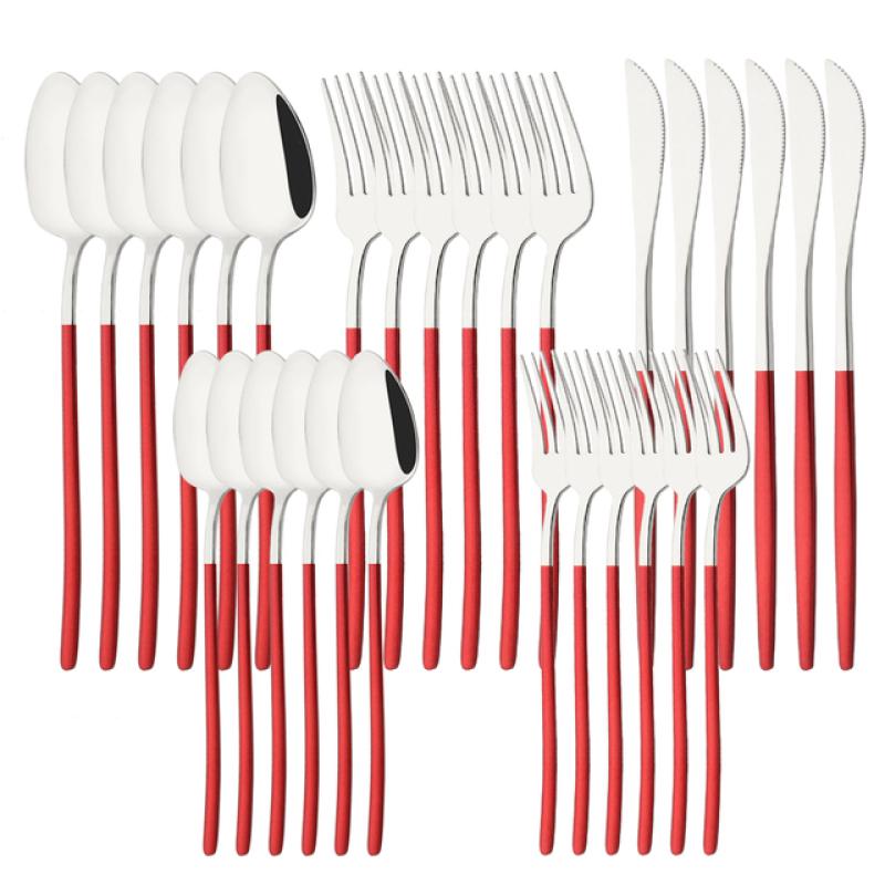 White Gold 30Pcs Dinnerware Set Knife Dessert Fork Spoon Tableware Cutlery Set 18/10 Stainless Steel Flatware Silverware Sets
