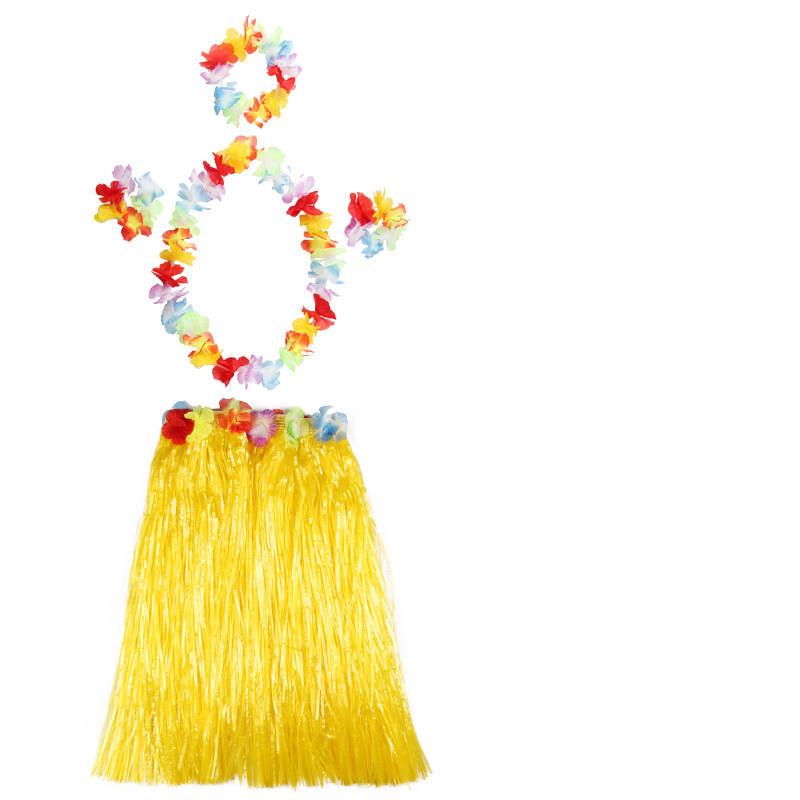Hawaiian Kids Cute Grass Hula Lei Skirt Flower Wristband Garland Costume Fancy