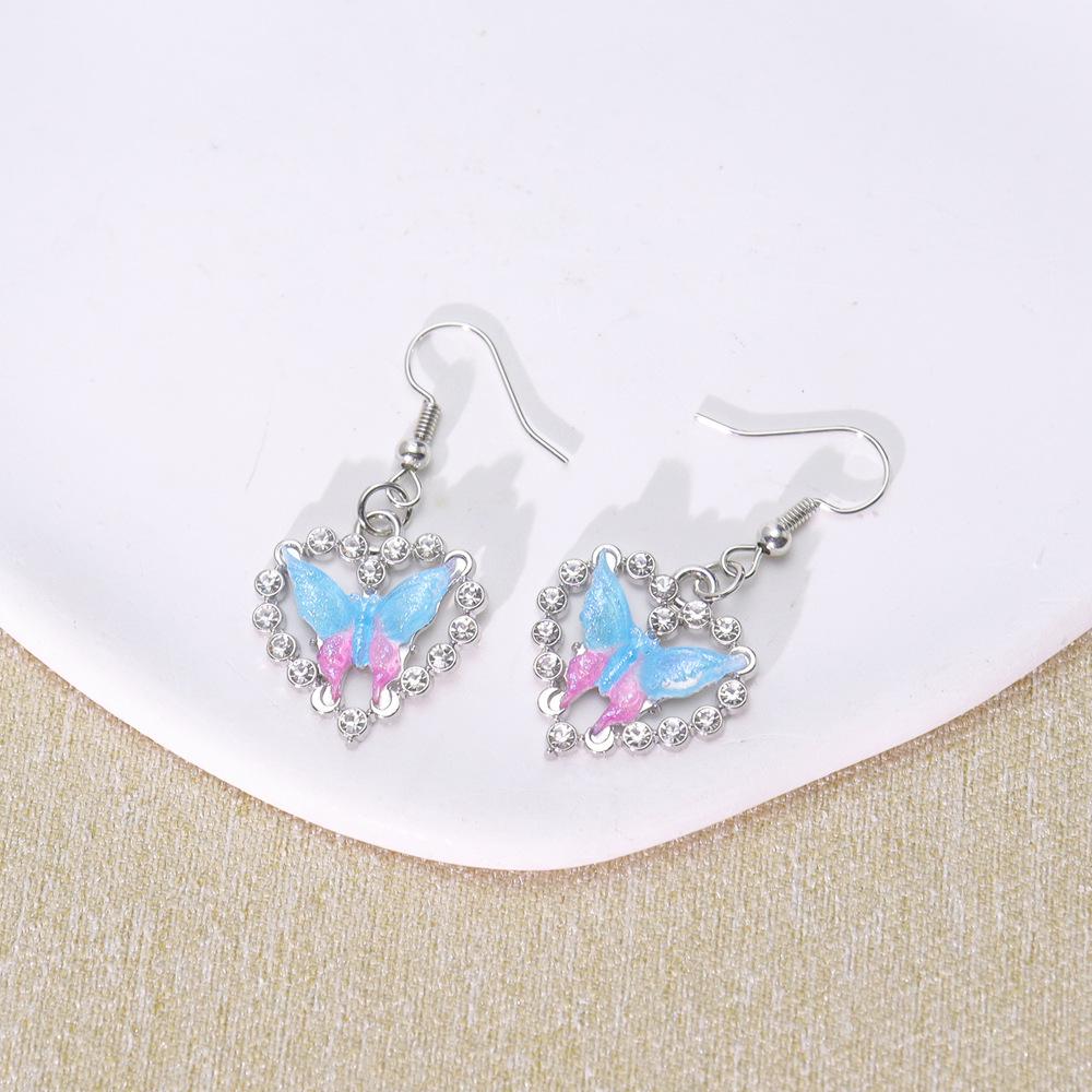 Iridescent Peach Heart Butterfly Floral Necklace & Earrings Set