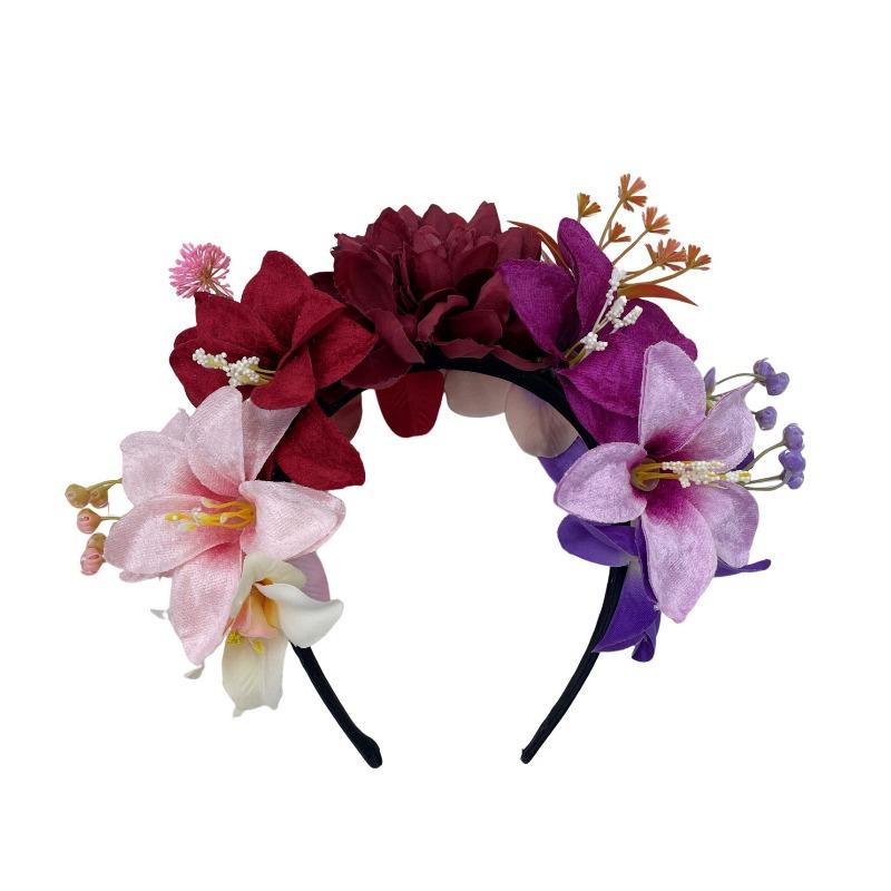 Künstlicher Blumenkranz, zweireihiges Stoff-Orchideen-Stirnband, Sommer-Touristen-Kopfschmuck