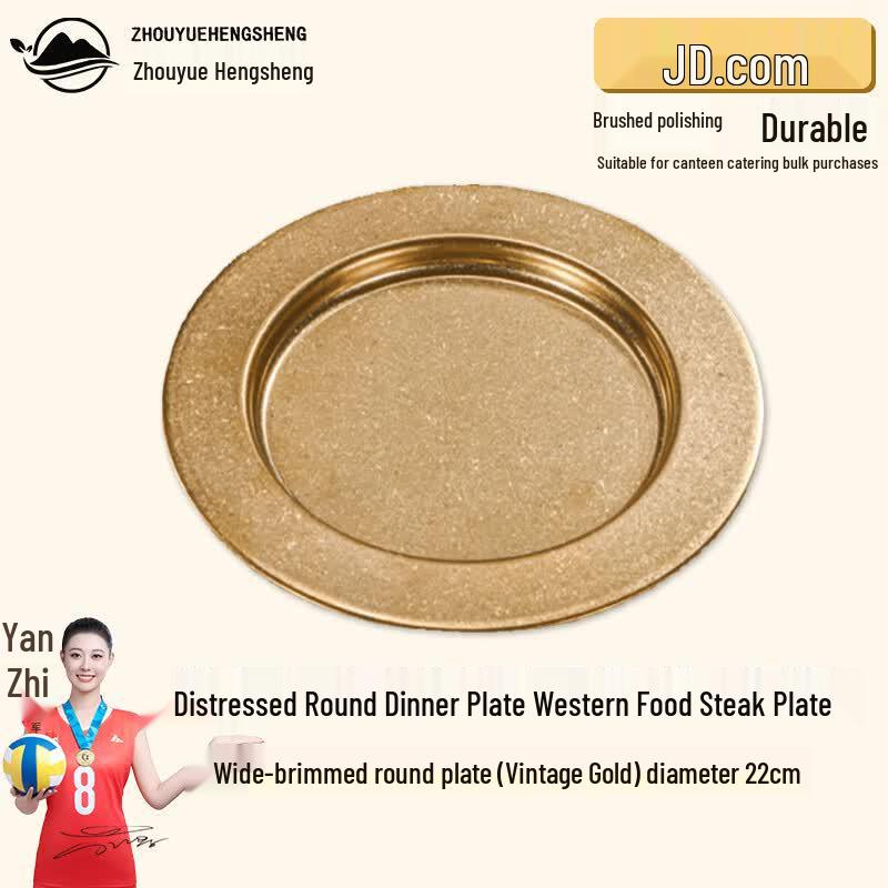 Retro Gold Distressed Stainless Steel Round Dinner Plate