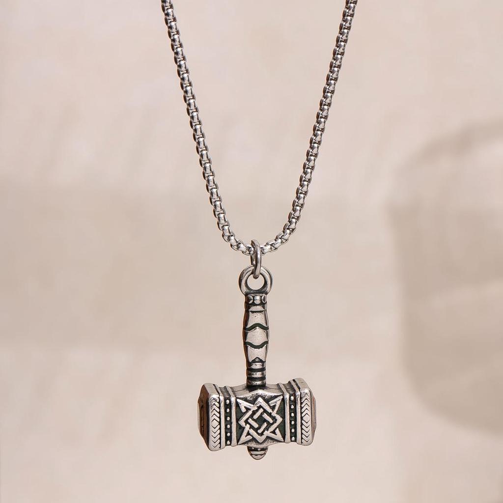 Viking War Hammer Men's Sweater Chain: European & American Style Stainless Steel Necklace