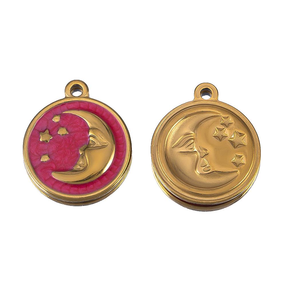 

2pcs 5pcs Stainless Steel Colorful Enamel Moon Star Retro Bracelet Charm for Necklace Earring Component Jewelry Making Wholesale 2pcs