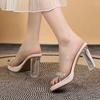 Rhinestone sandals women's summer wear transparent sexy waterproof table temperament  crystal cool slippers super high heels