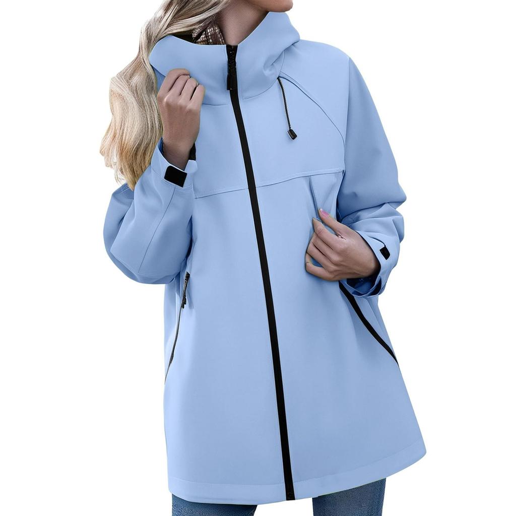 Women's Solid Color Long Sleeved Hooded Outdoor Suit Windproof And Waterproof Thin Jacket