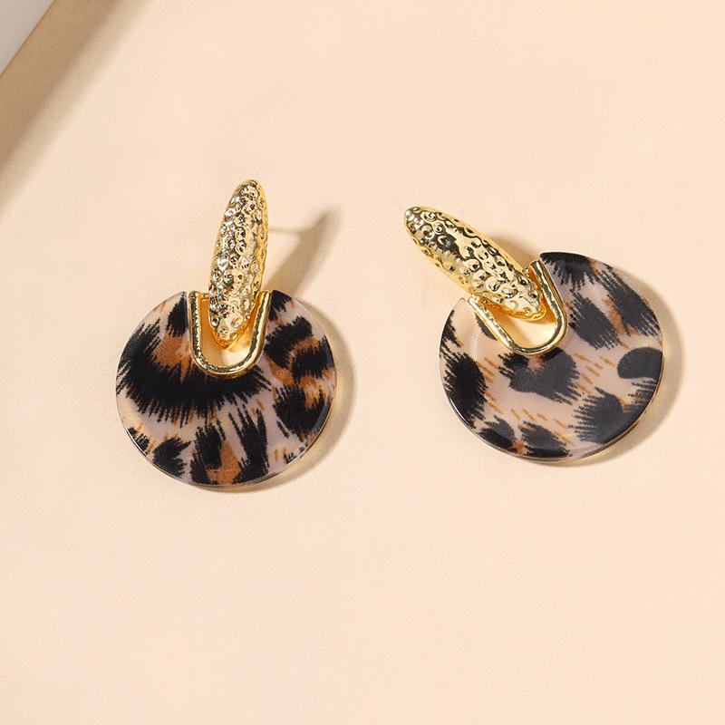 Exaggerated Vintage Acrylic Resin Earrings for Women Leopard Print Round Drop Earrings Jewelry KTY