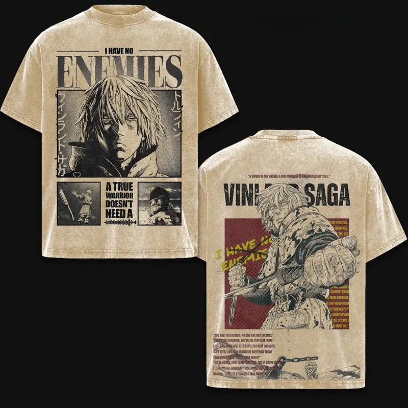 

Anime VINLAND SAGA Thorfinn Graphic T Shirt Men Vintage Casual Clothing Oversized Tshirt Washed Cotton Tee Harajuku Male T-shirt XXL коричневий