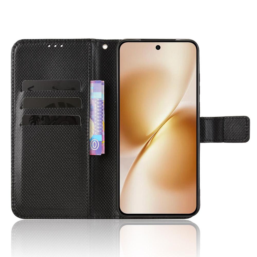 For vivo X200s 5G Leather Wallet Case with Strap Diamond Texture Phone Cover