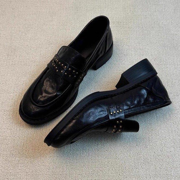 British style shallow mouth single shoes women's 2025 spring and autumn new versatile willow nails one pedal loafers round head small leather shoes